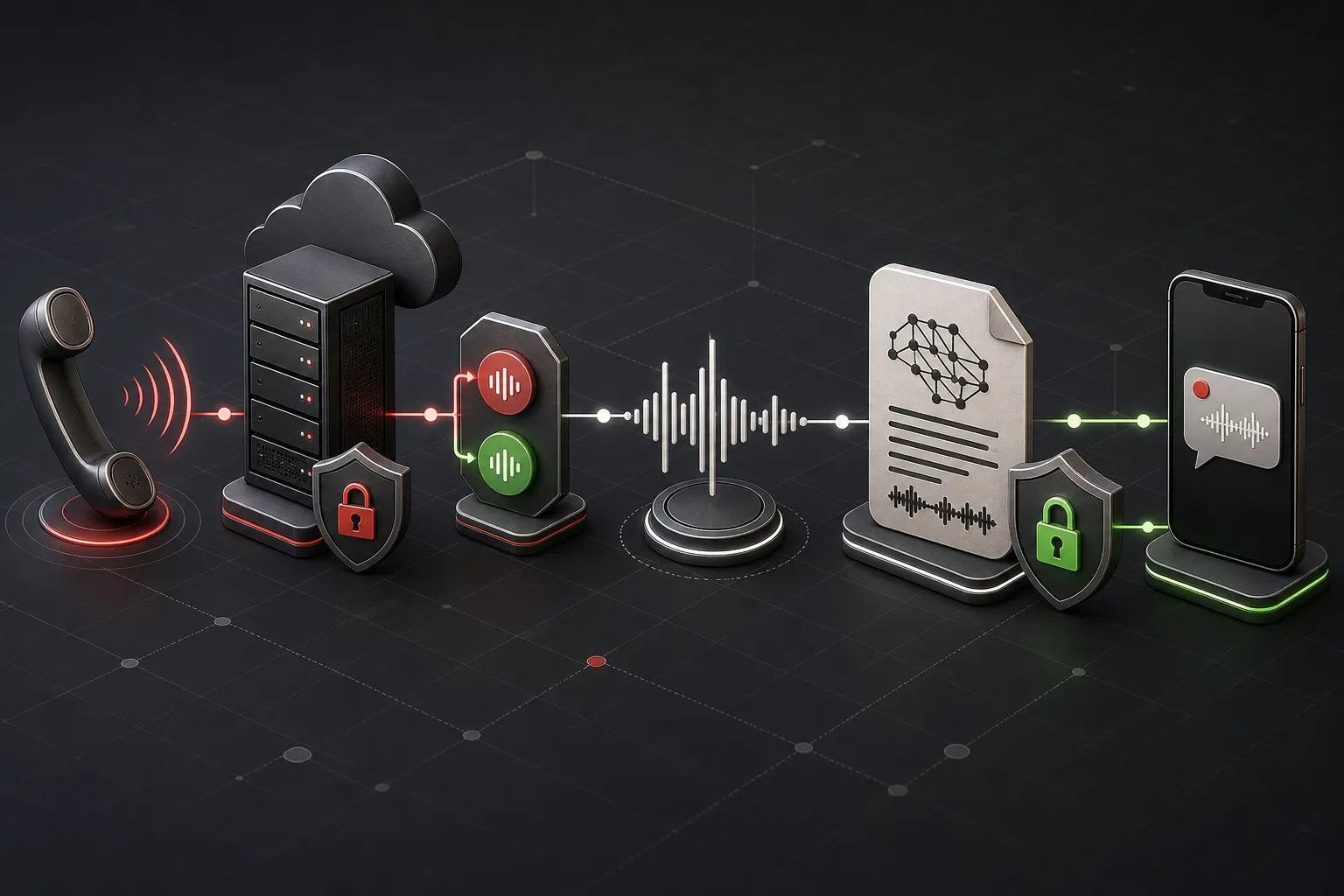 GRCSipAgent call, transcription and secure-notification automation flow